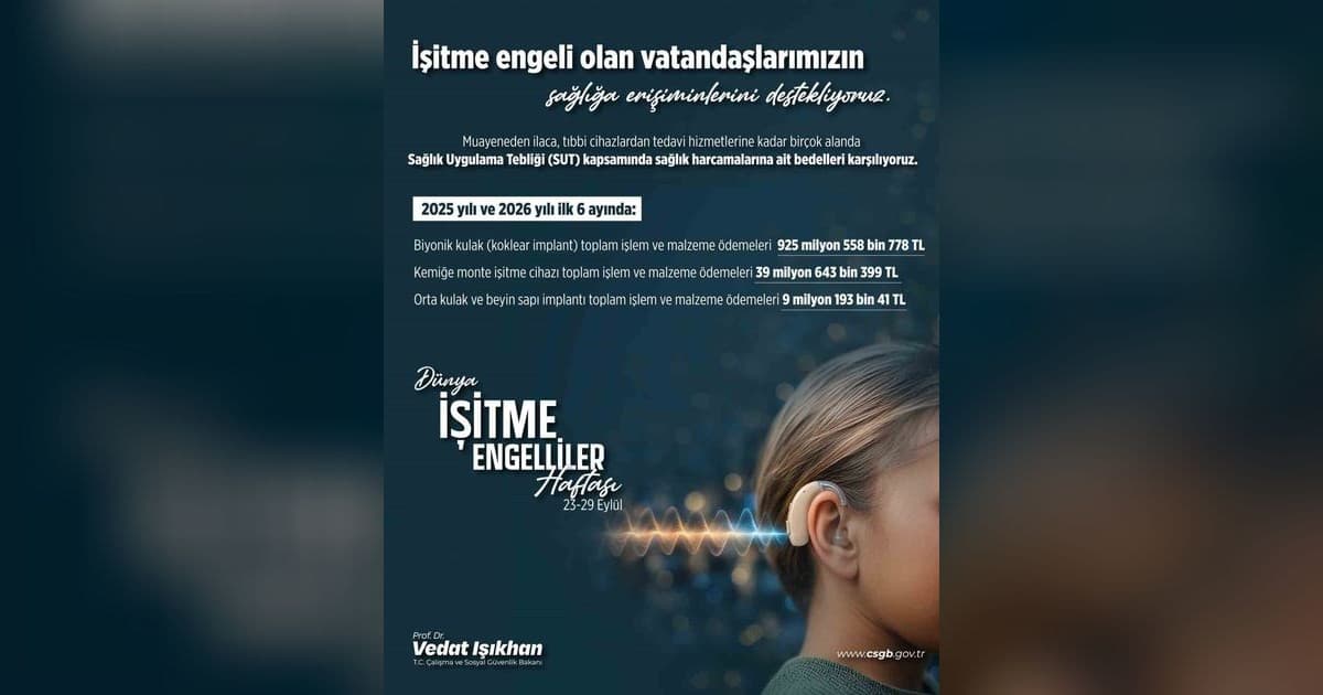 İşitme engelli vatandaşlara 2025 ve 2026’nın ilk 6 ayında 974 milyon liralık destek