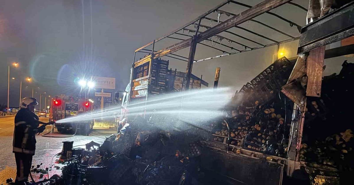 Kayseri’de sebze ve meyve yüklü kamyon alevlere teslim oldu