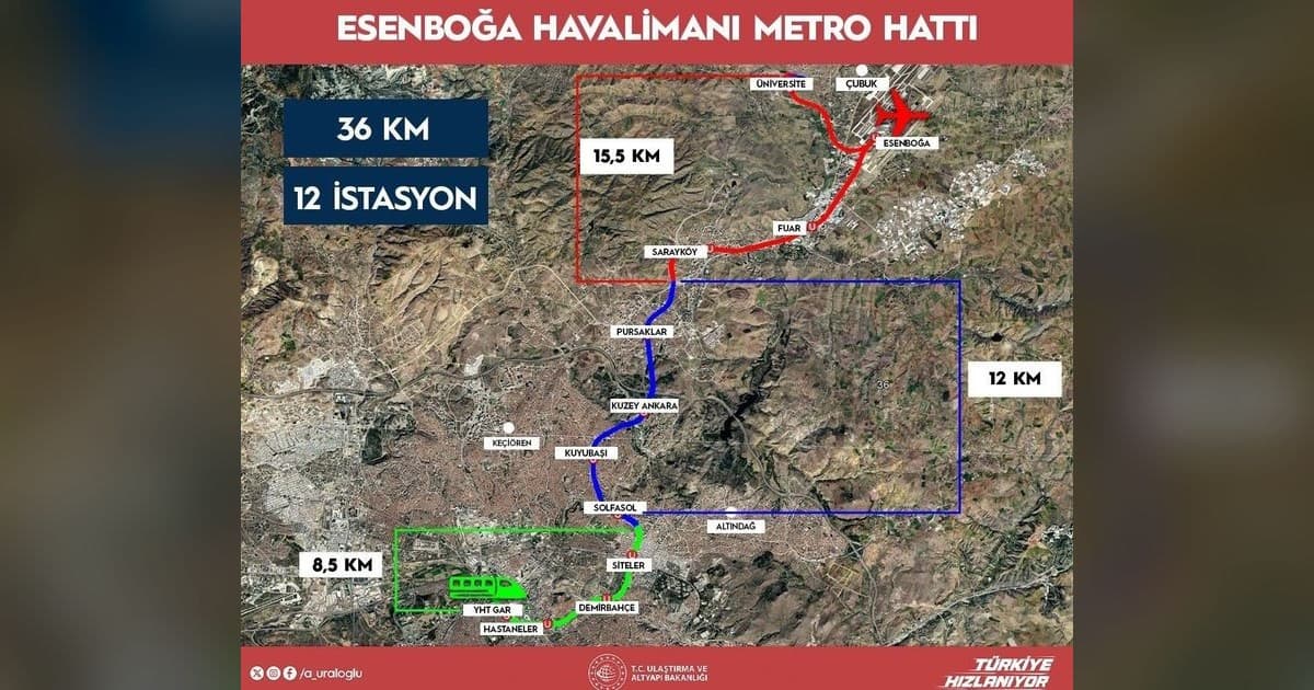 Ankara YHT Garı ile Esenboğa Havalimanı Arasında Yeni Raylı Sistem Hattı Geliyor