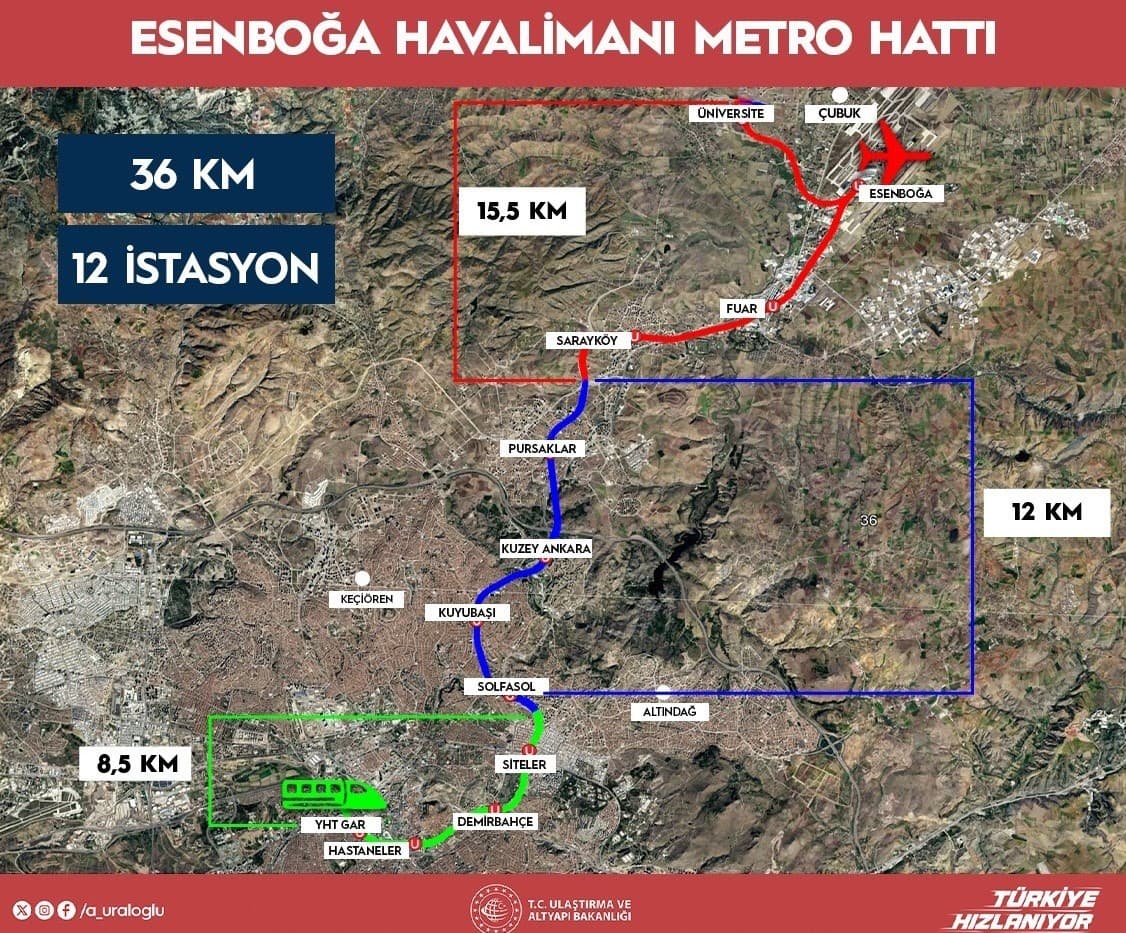 Ankara YHT Garı ile Esenboğa Havalimanı Arasına Yeni Raylı Sistem Geliyor