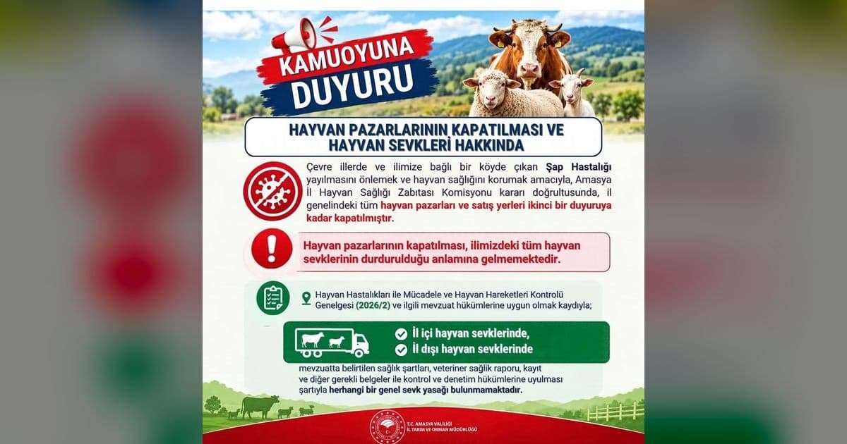 Amasya’da şap hastalığı tedbiri: Hayvan pazarları kapatıldı
